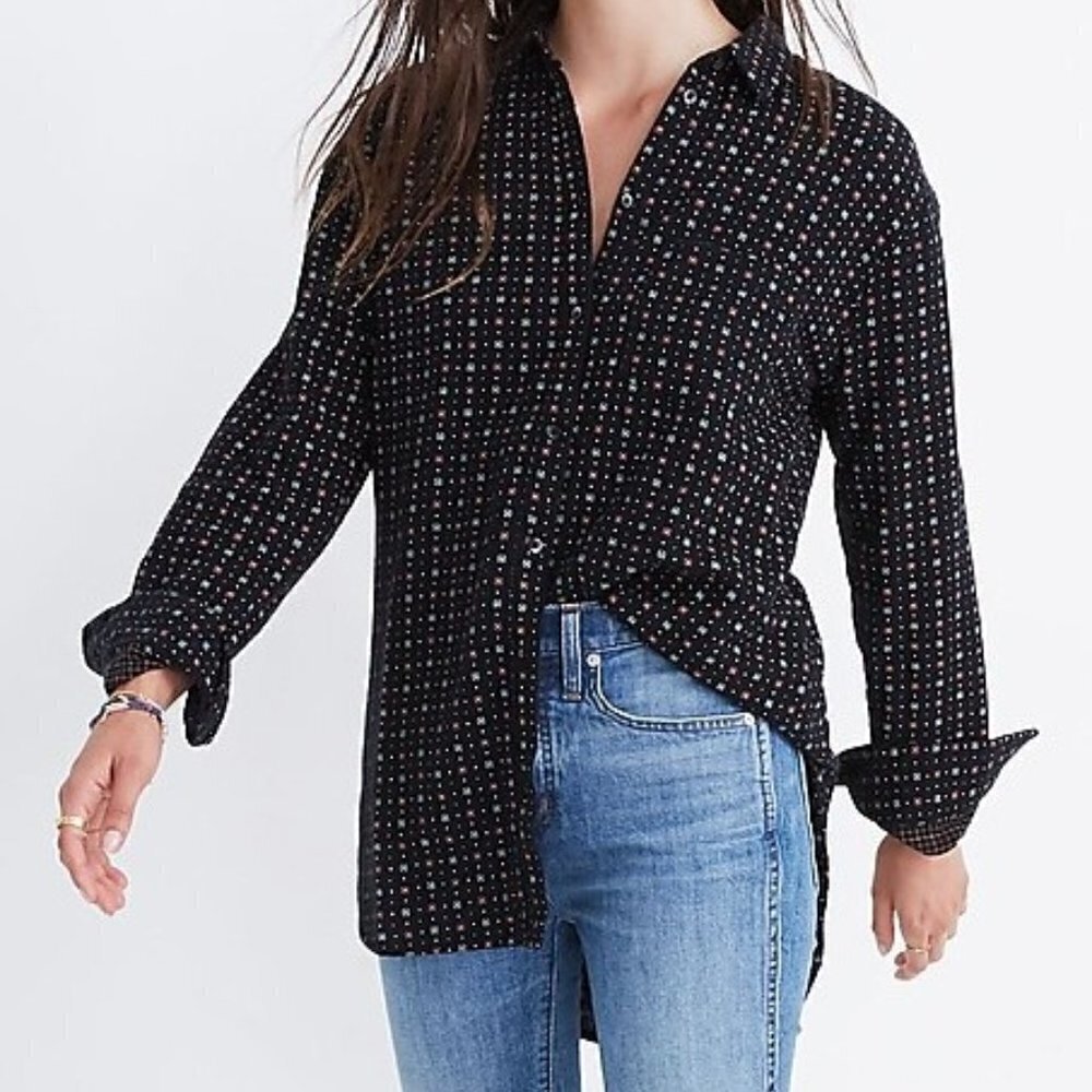 Madewell Floral Shirt Ex Boyfriend Sz XXS Button Down Oversized Preppy Academia